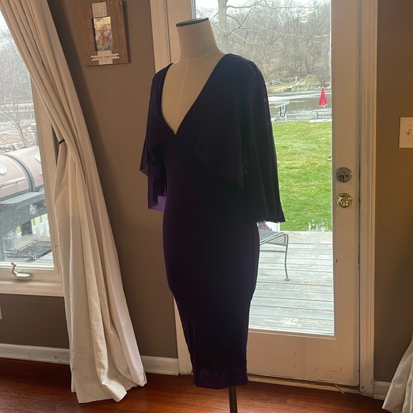 Fuzzi Viola purple flutter sleeve midi capelet dress - Picture 5 of 12